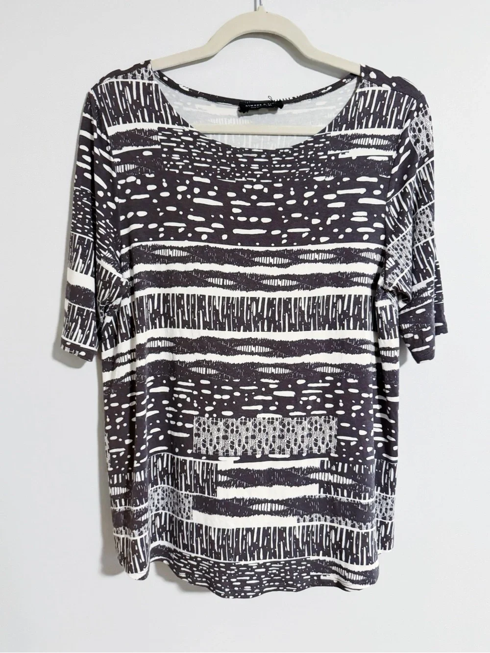 Always A. Line - Brown and White Multi-Patterned Elbow Sleeve Top